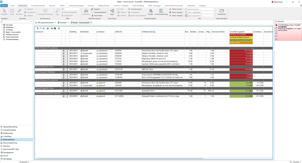 Smart ERP bestel- en leveroverzicht